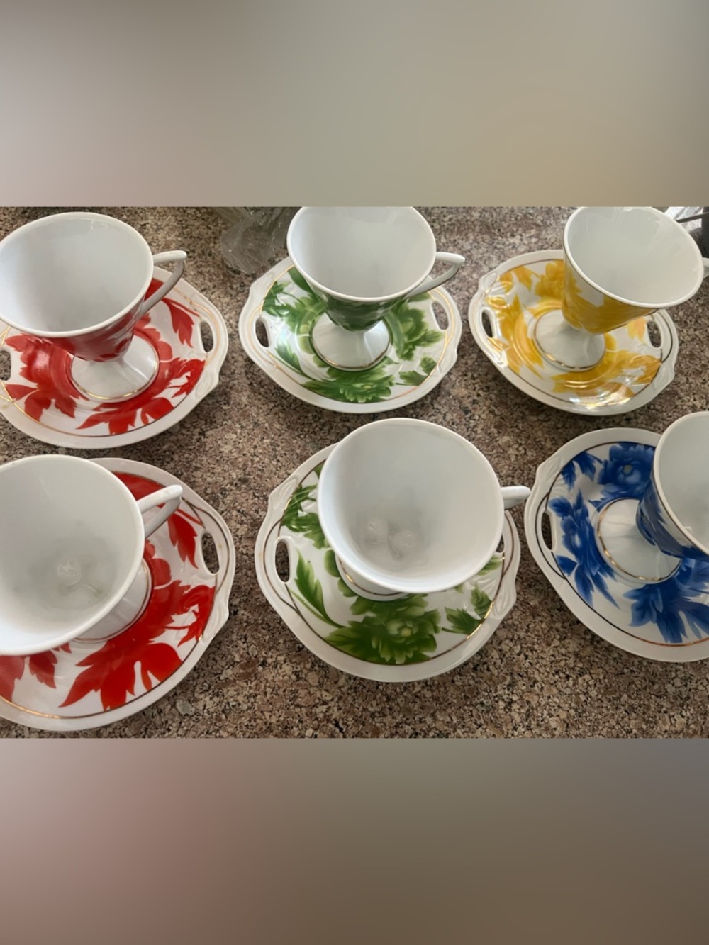 Vintage Behdan Noor Turkish 12pc Cup and Plate colored sets